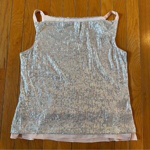 White House Black Market Silver Sequined Pink Shell Stretch Tank Top Sz Small